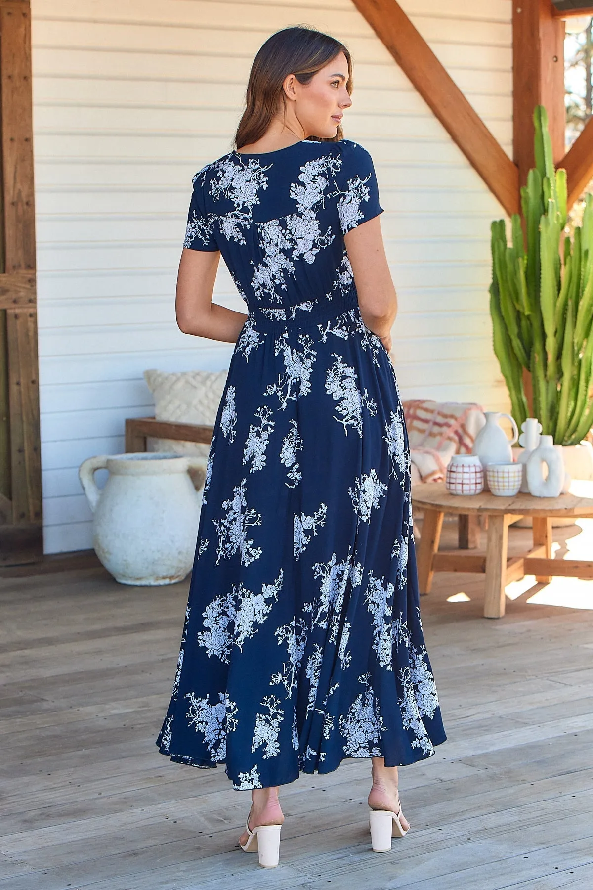 Leilani Navy/White Floral Maxi Dress