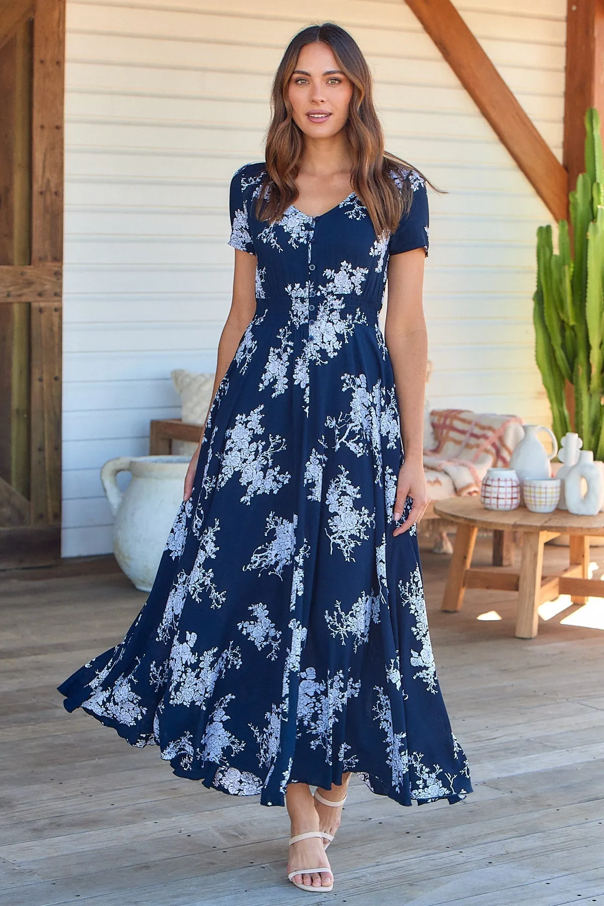 Leilani Navy/White Floral Maxi Dress