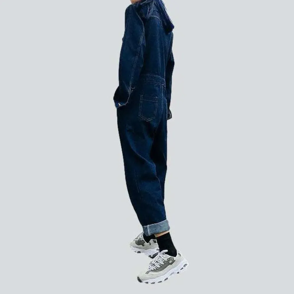 Loose fit women's jean jumpsuit