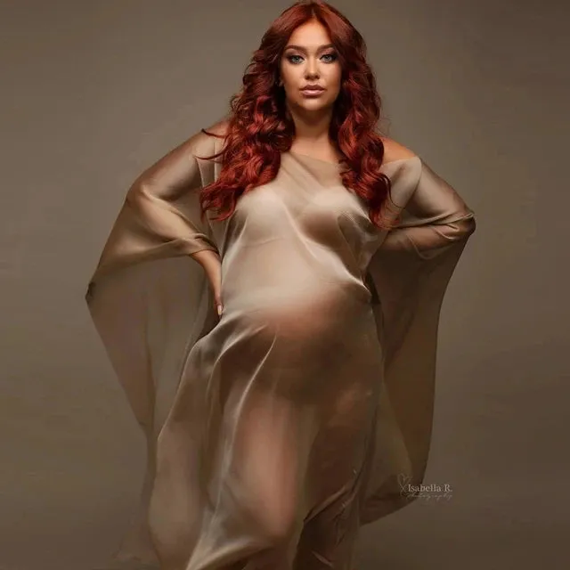 Maternity Photography Silk Gown Chiffon Cloak Dress for Baby Showers