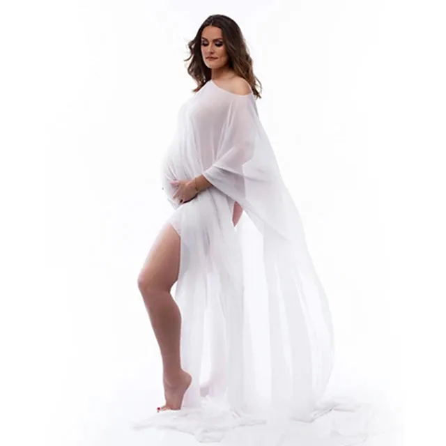 Maternity Photography Silk Gown Chiffon Cloak Dress for Baby Showers