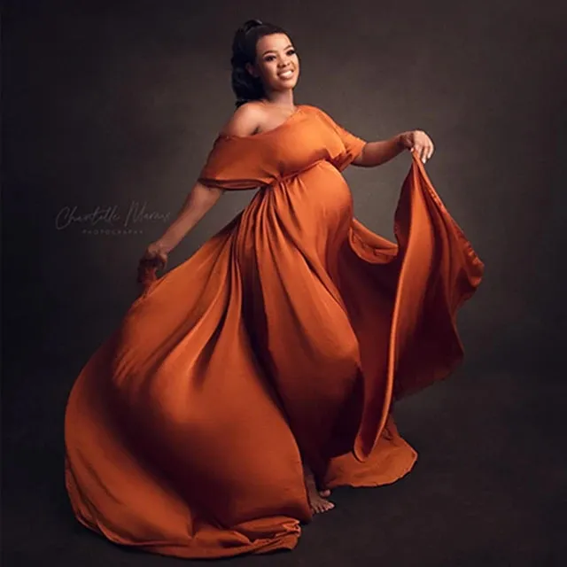 Maternity Photography Silk Gown Chiffon Cloak Dress for Baby Showers