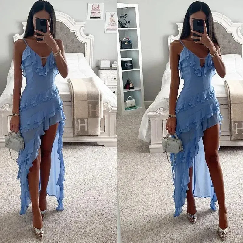 Maxi Midi Ruffles Beach Dress: Chic A-line Style for Summer