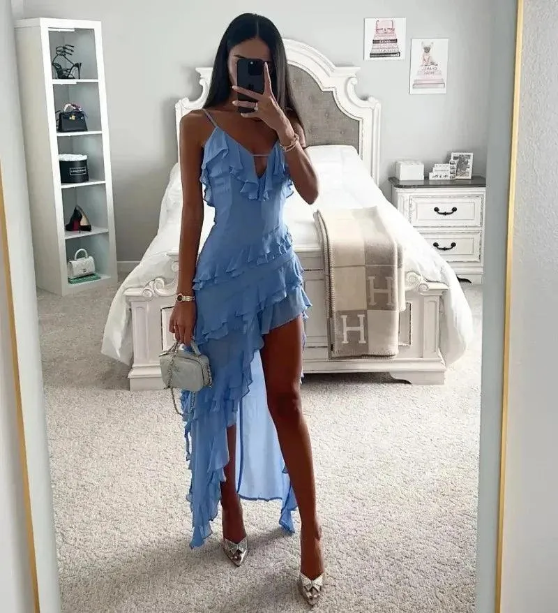 Maxi Midi Ruffles Beach Dress: Chic A-line Style for Summer