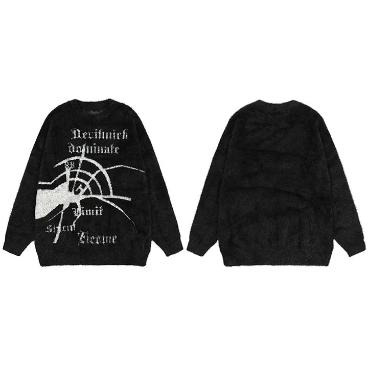 Men's Spider Graphic Knitted Sweater - Harajuku Pullover