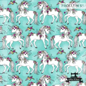 Organic Cotton Jersey - Flower Unicorns-Aqua