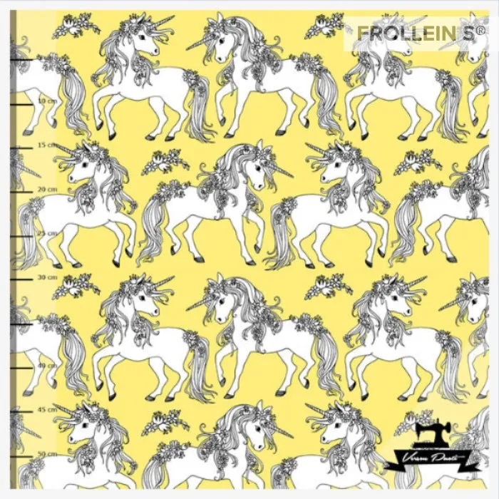Organic Cotton Jersey - Flower Unicorns-Yellow