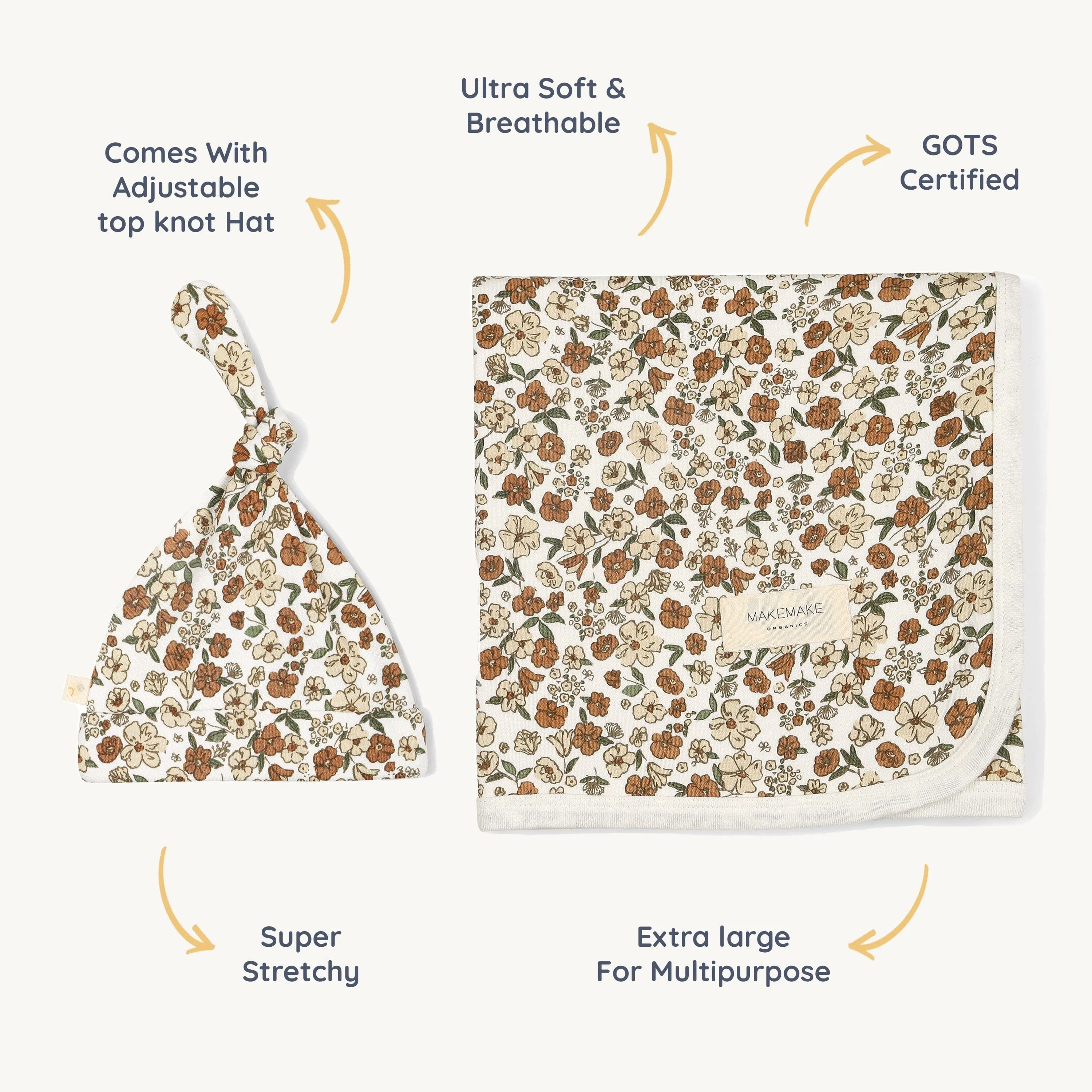 Organic Swaddle Blanket & Hat | Daffodil