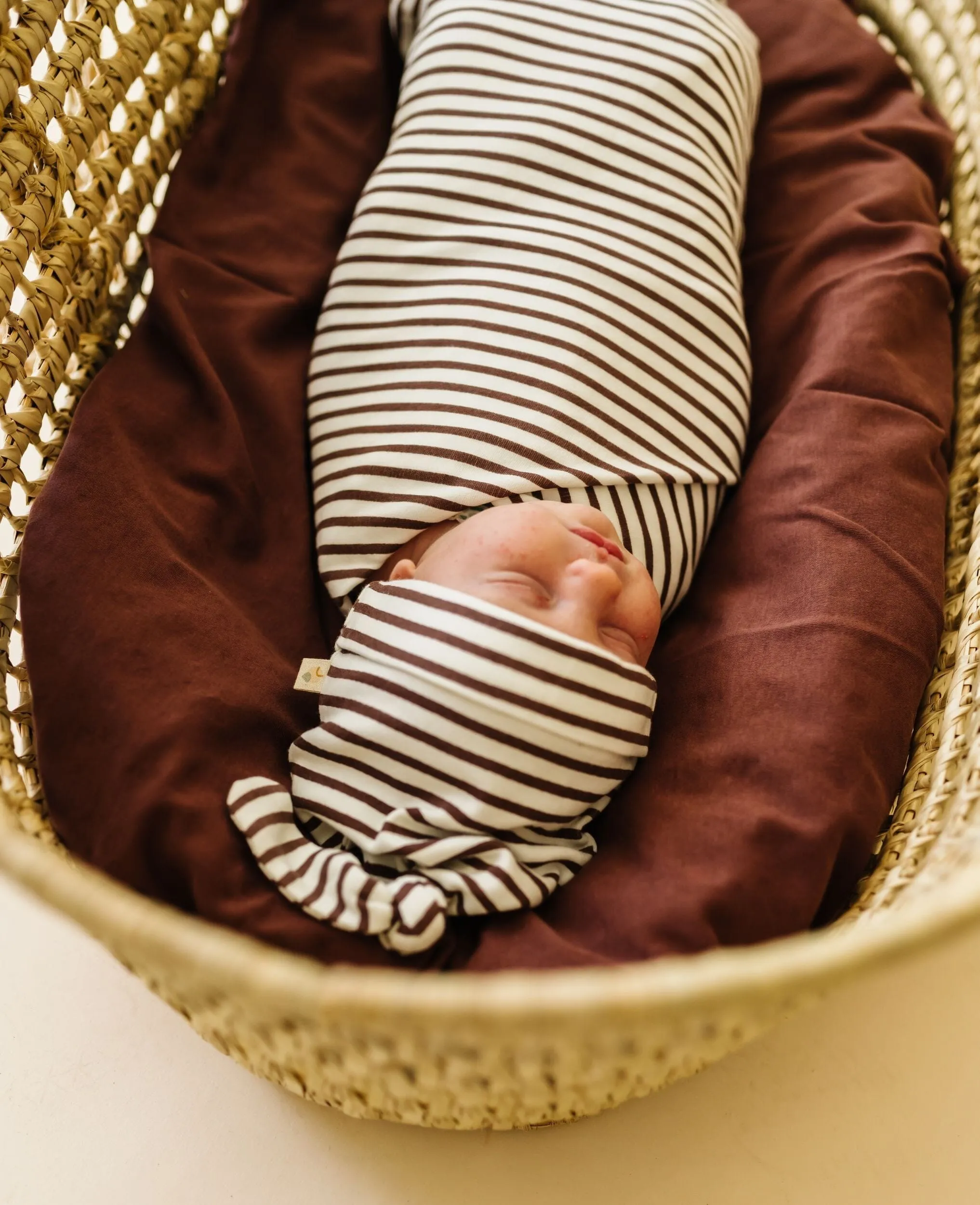 Organic Swaddle Blanket & Hat | Plum Stripes