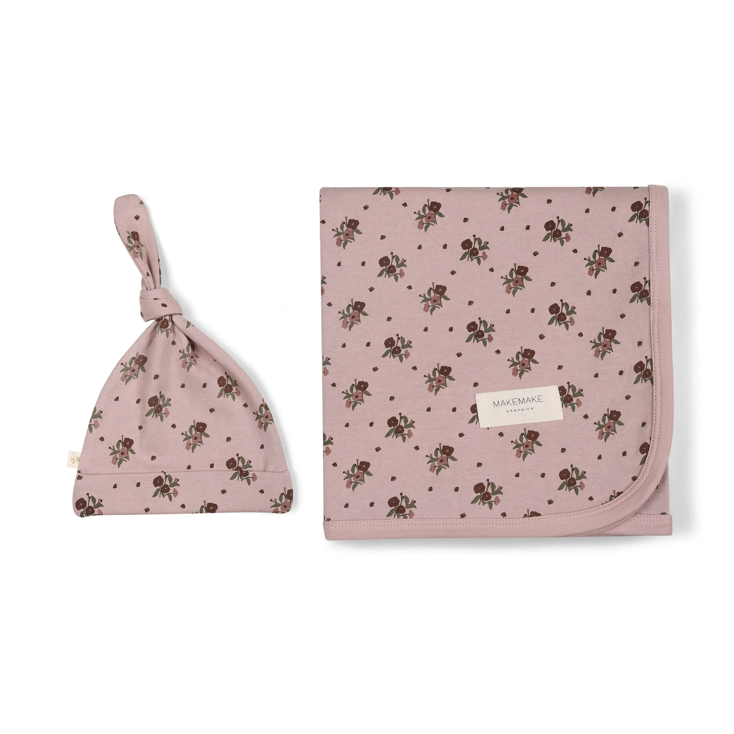 Organic Swaddle Blanket & Hat | Rose Ditsy