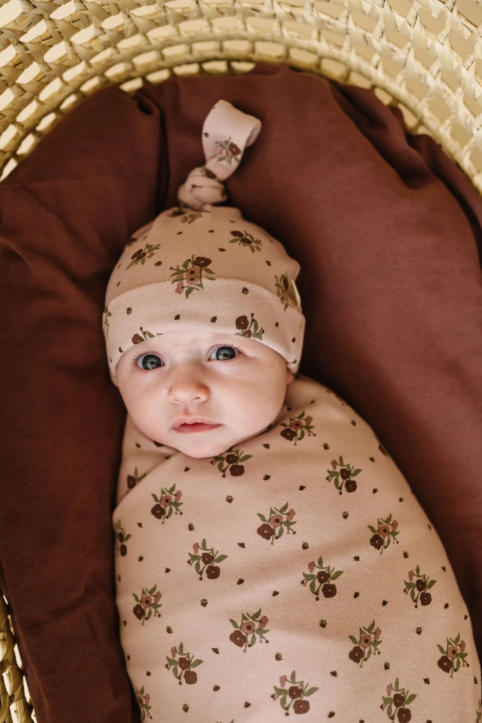 Organic Swaddle Blanket & Hat | Rose Ditsy