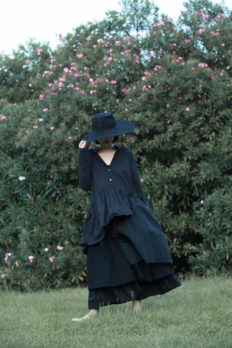 Original Shirt Hem Pleated Organza Stitching Asymmetric LONG Shirt