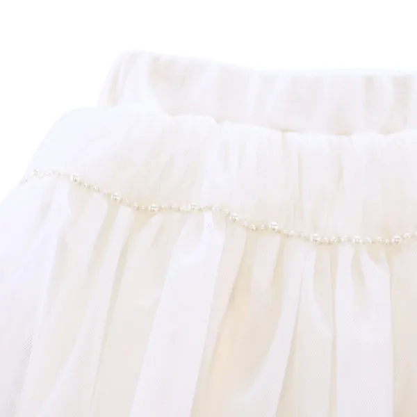 Pearl Trim Mesh Skeggings - White