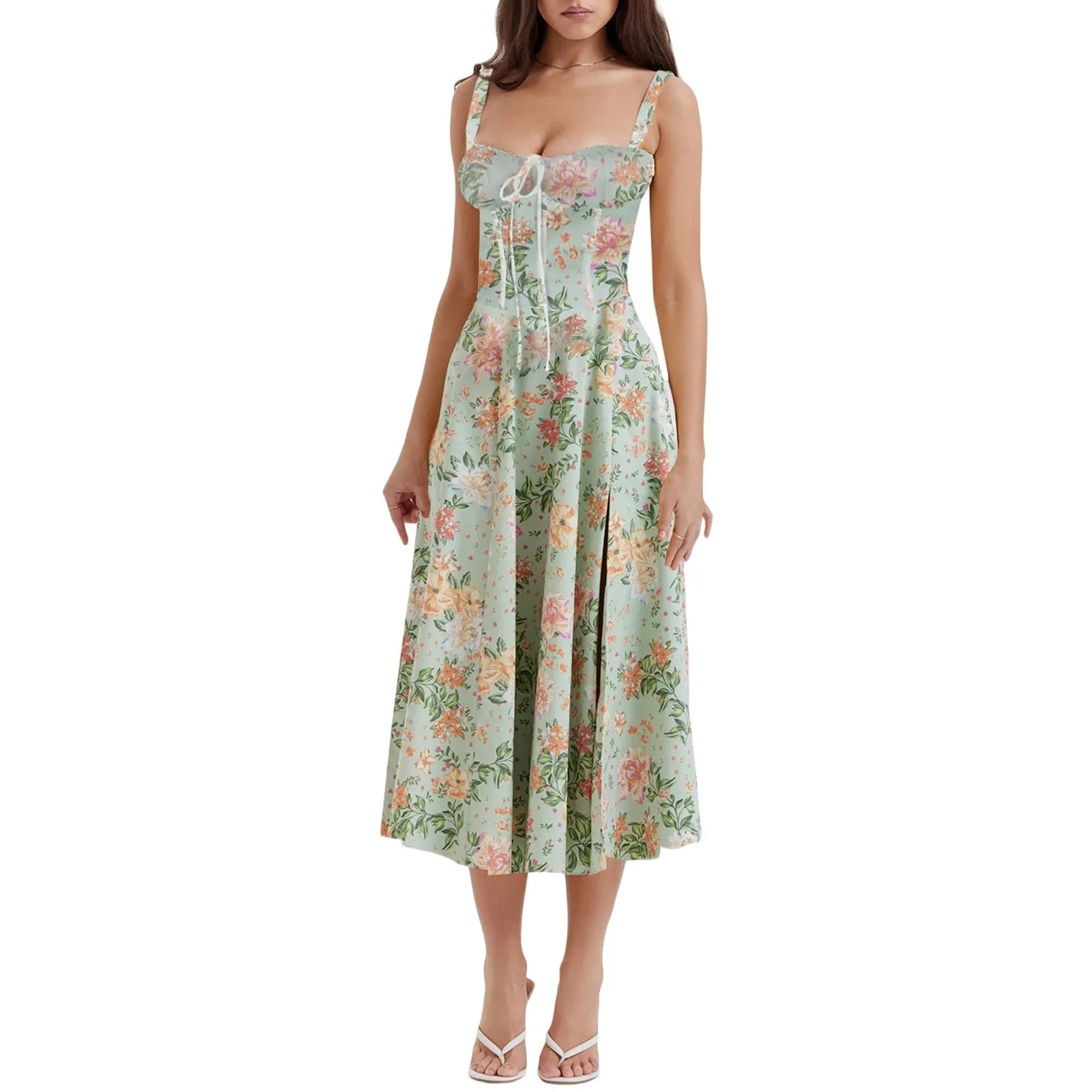 Print Square Neck Bustier Maxi Dress