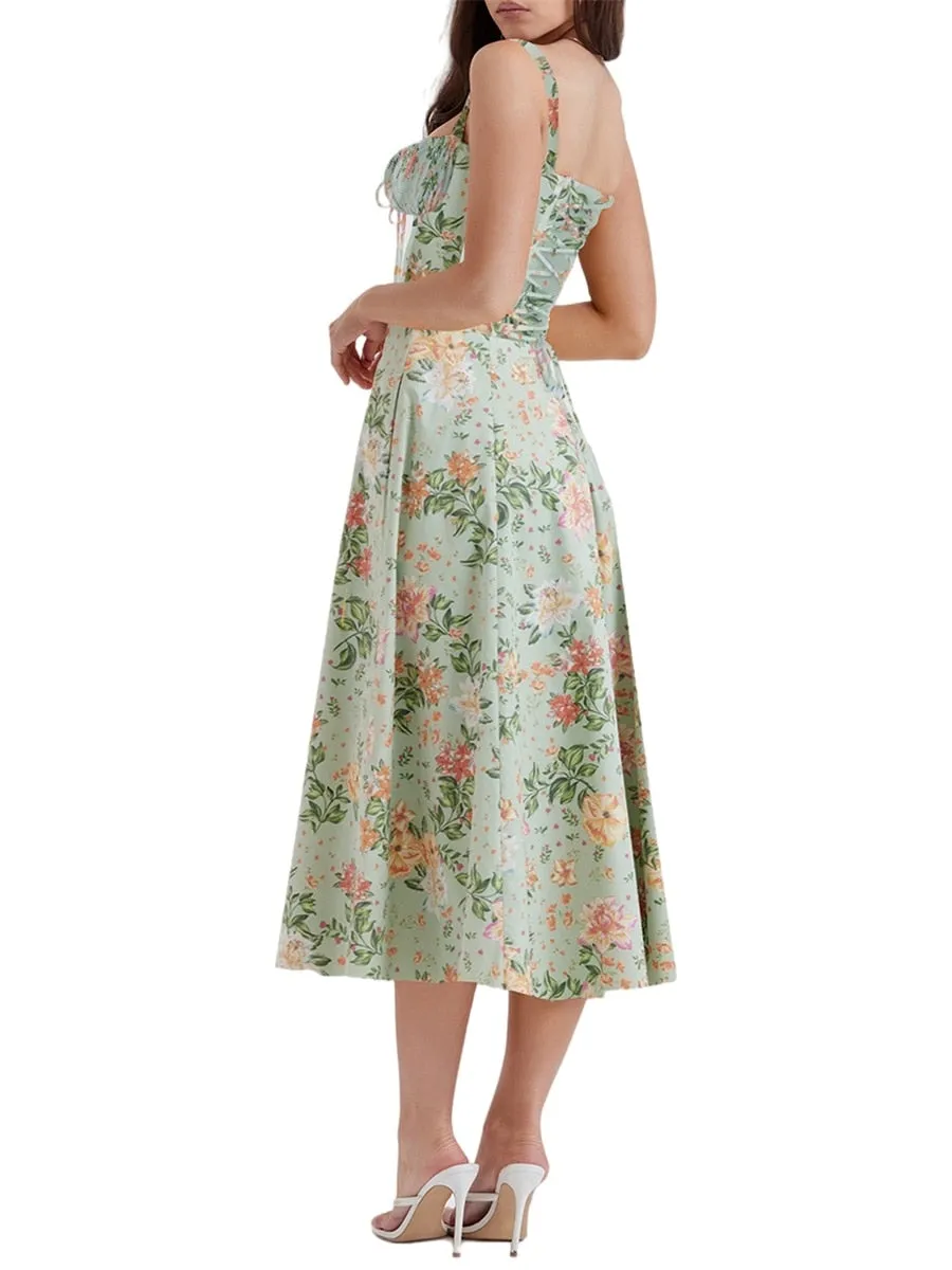 Print Square Neck Bustier Maxi Dress