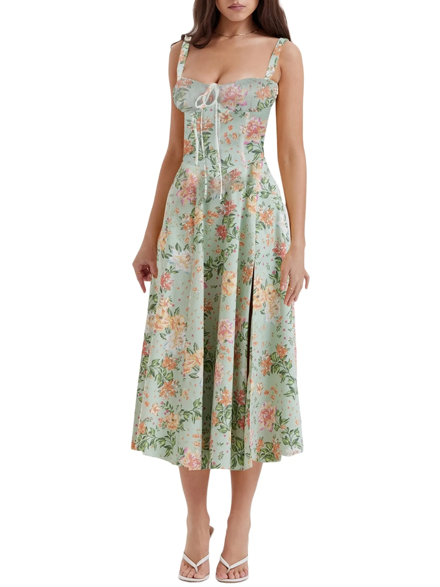 Print Square Neck Bustier Maxi Dress