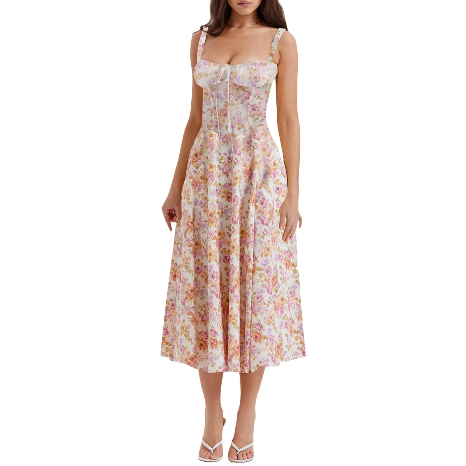 Print Square Neck Bustier Maxi Dress