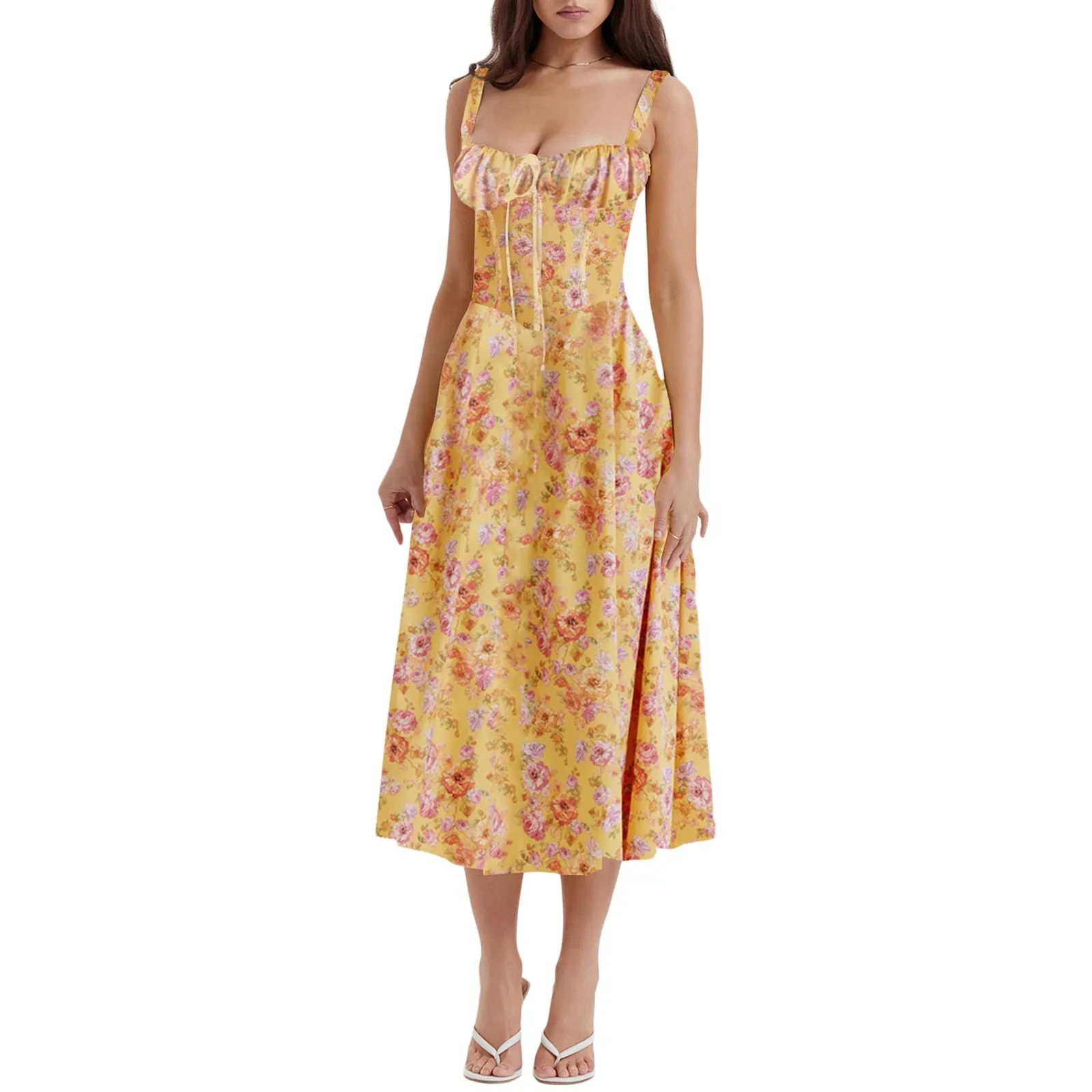 Print Square Neck Bustier Maxi Dress