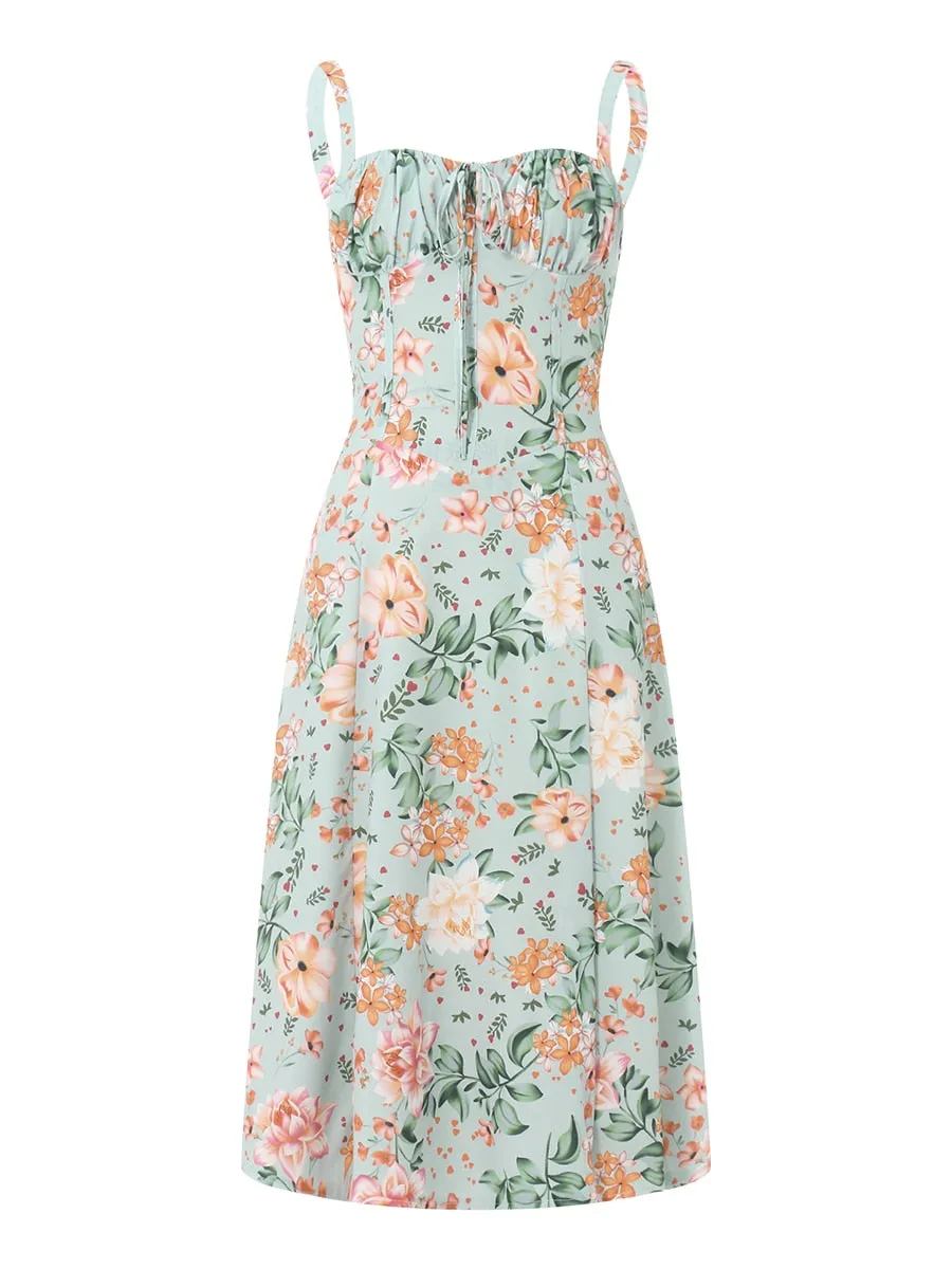 Print Square Neck Bustier Maxi Dress