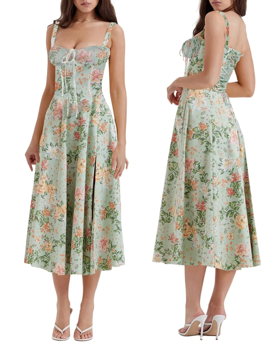 Print Square Neck Bustier Maxi Dress