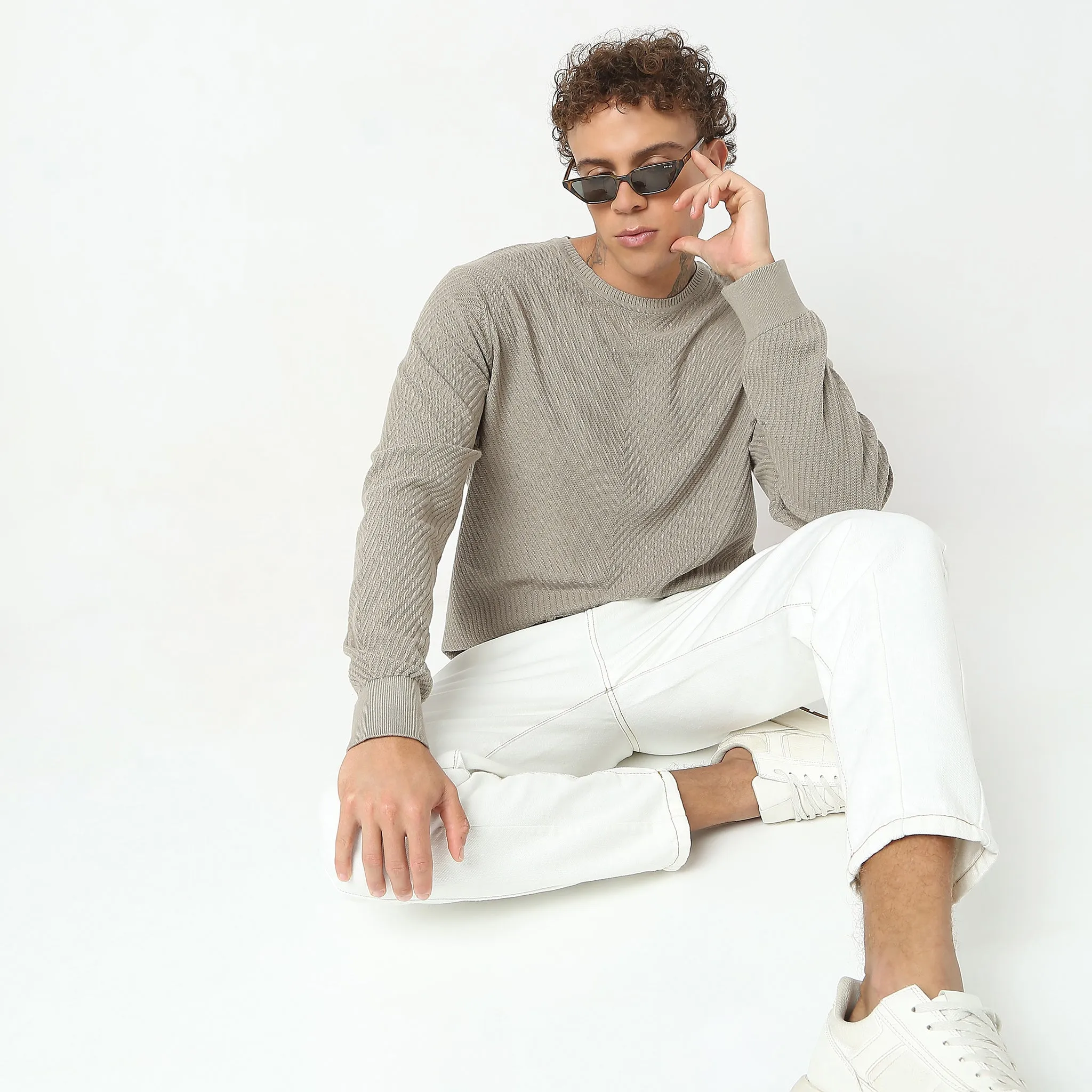 Regular Fit Structured Flat Knit Sweater