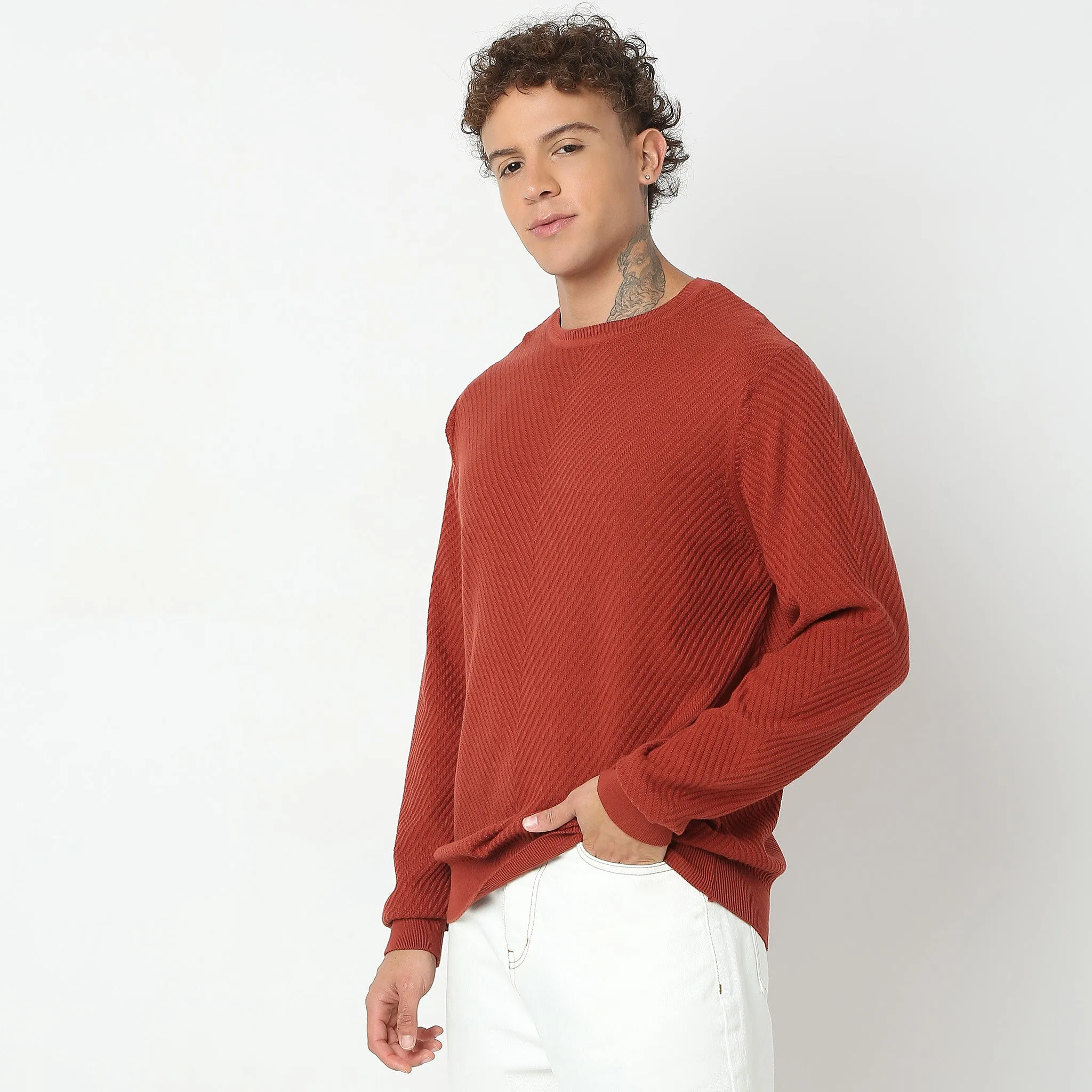 Regular Fit Structured Flat Knit Sweater