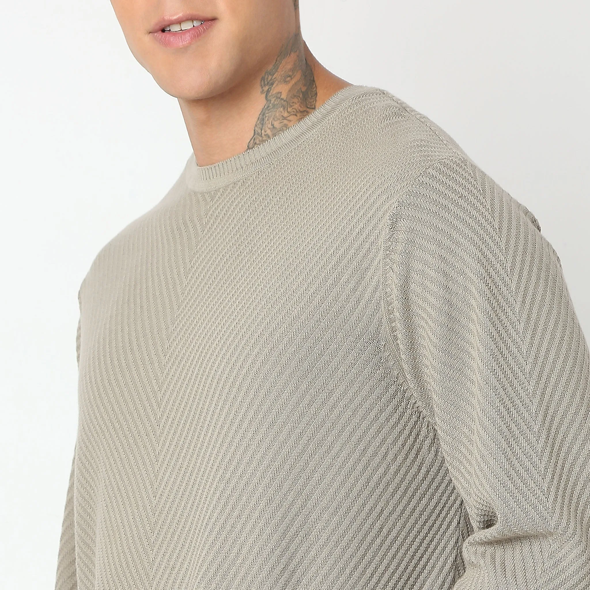 Regular Fit Structured Flat Knit Sweater