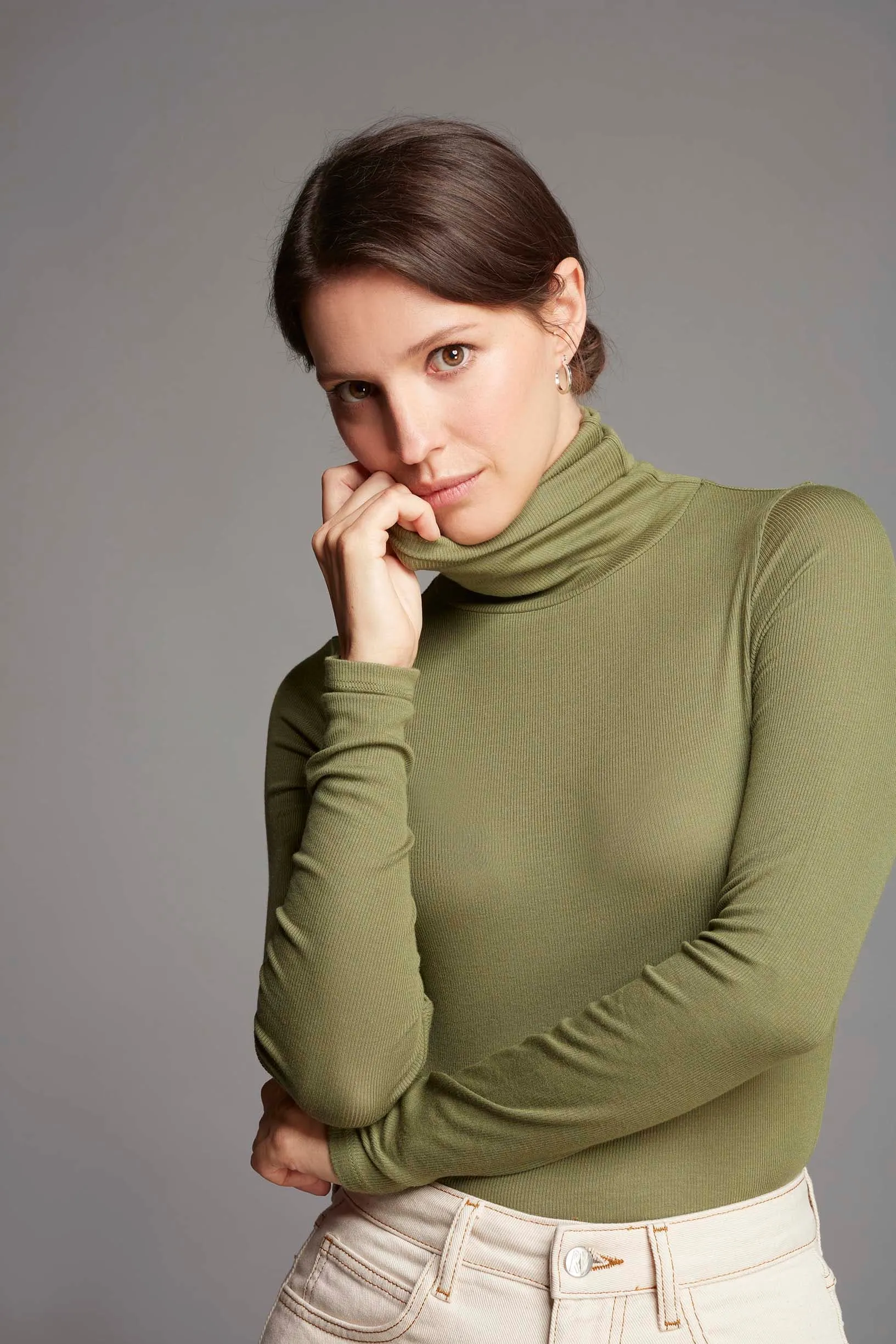 Silk Rib Roll Neck Top