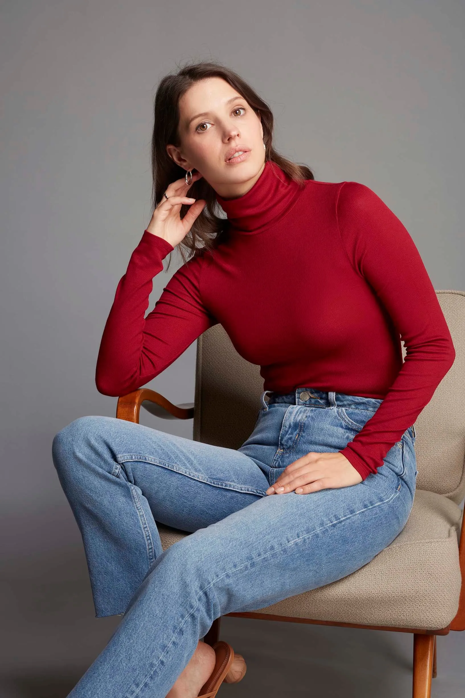 Silk Rib Roll Neck Top