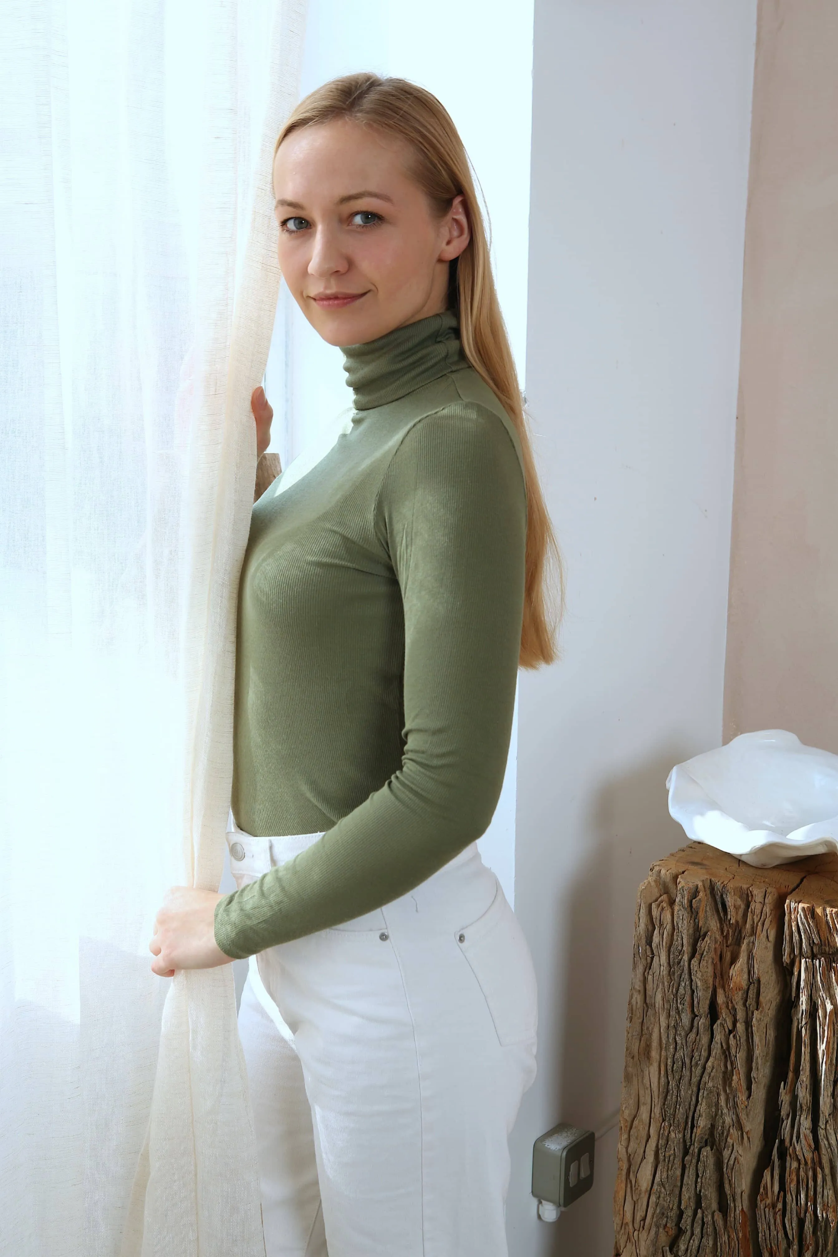 Silk Rib Roll Neck Top