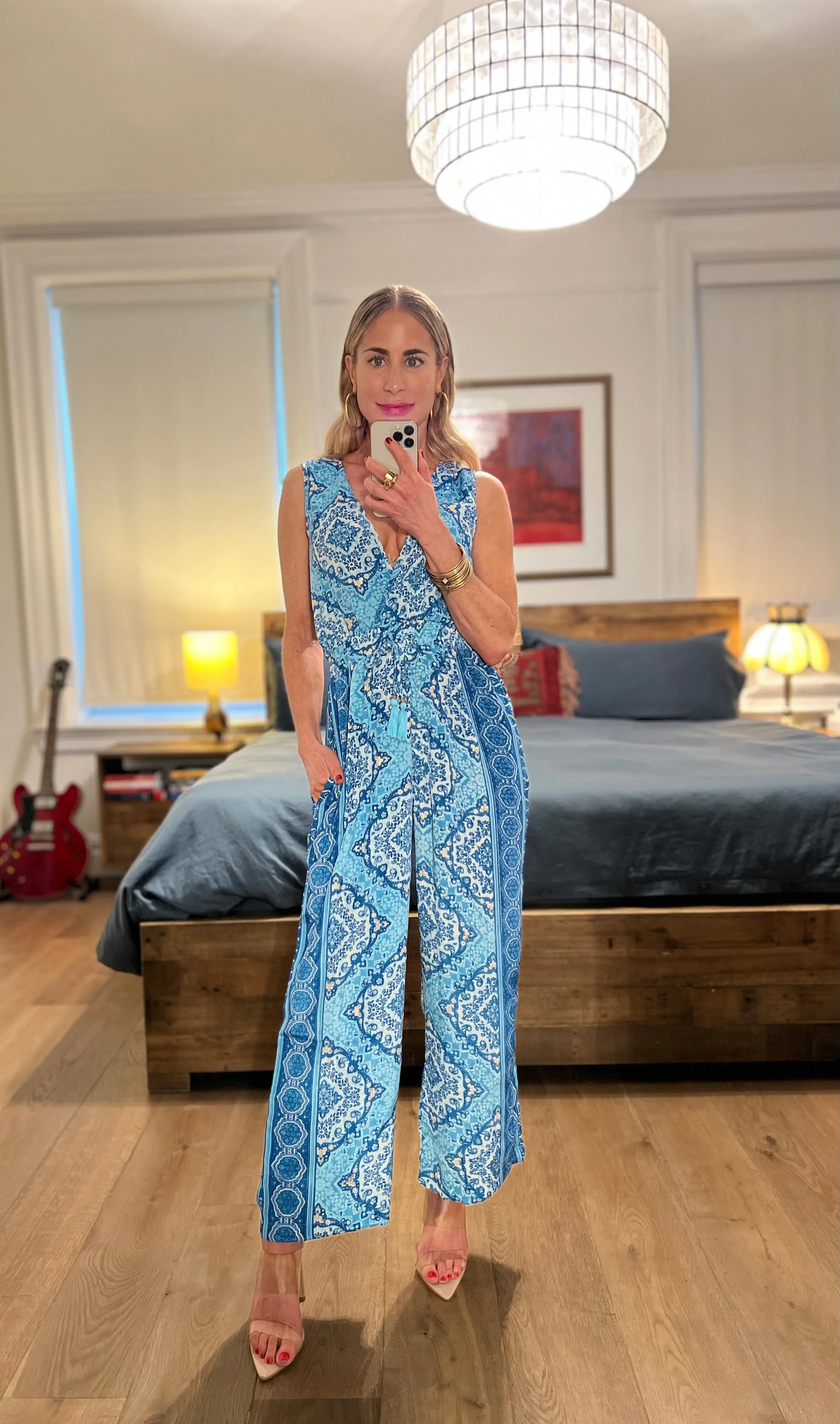 Sleeveless V Jumpsuit - Blue