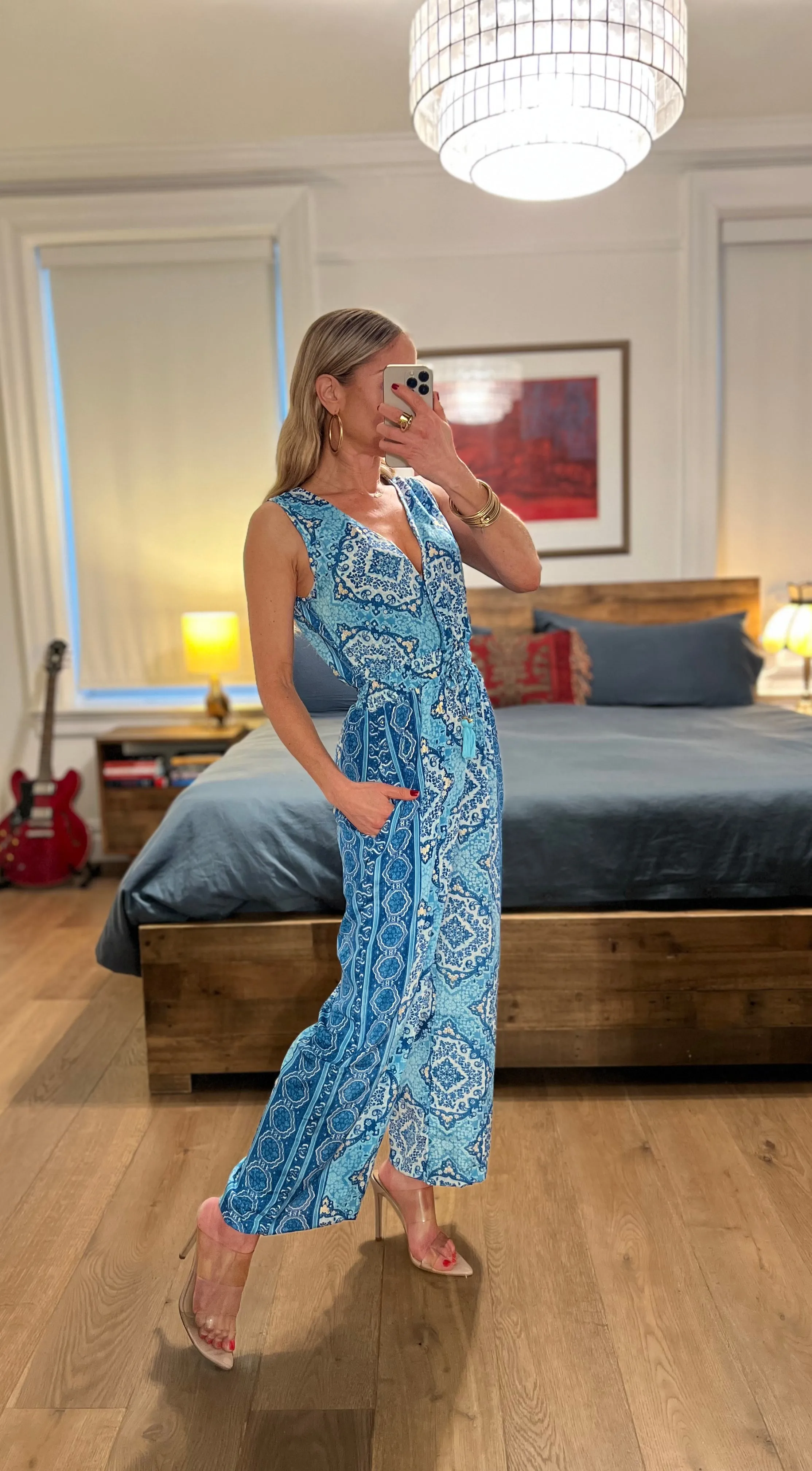 Sleeveless V Jumpsuit - Blue