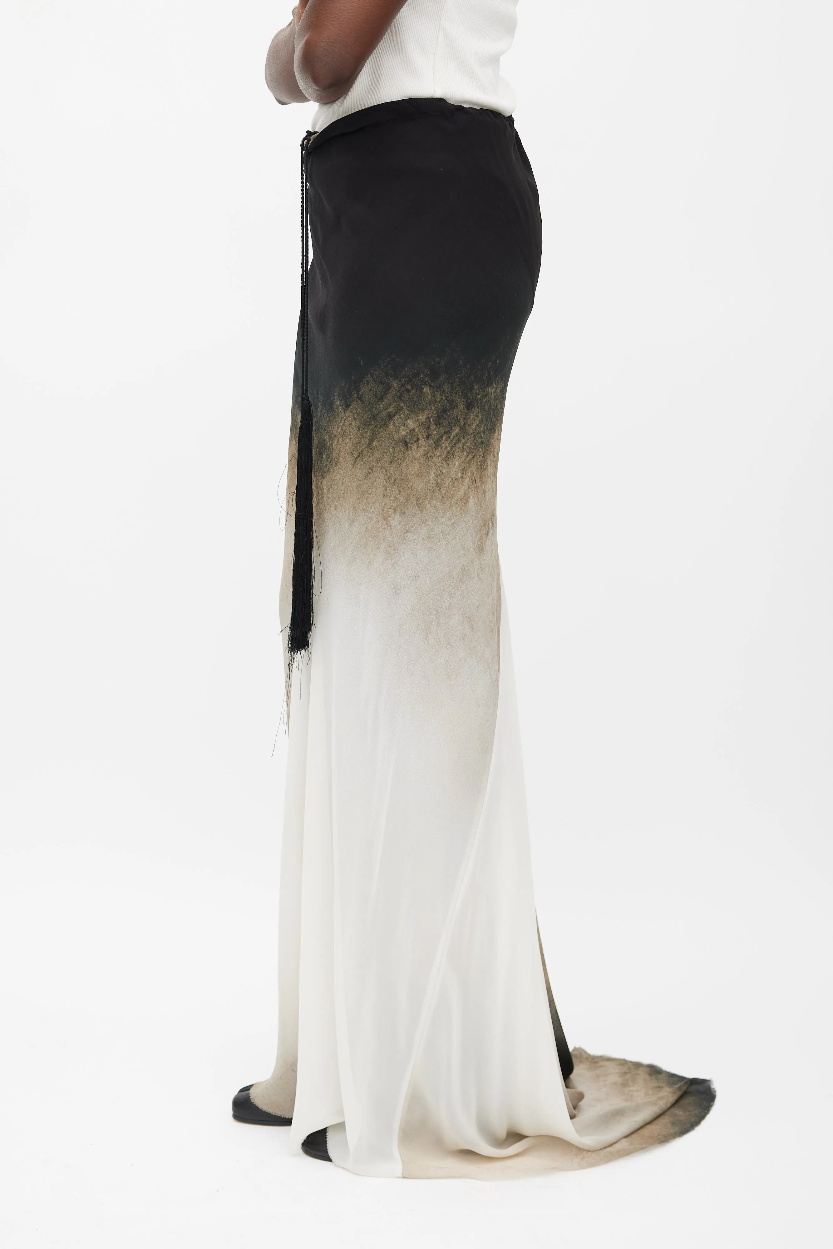 Spring 2012 Black & White Silk Ombre Maxi Skirt