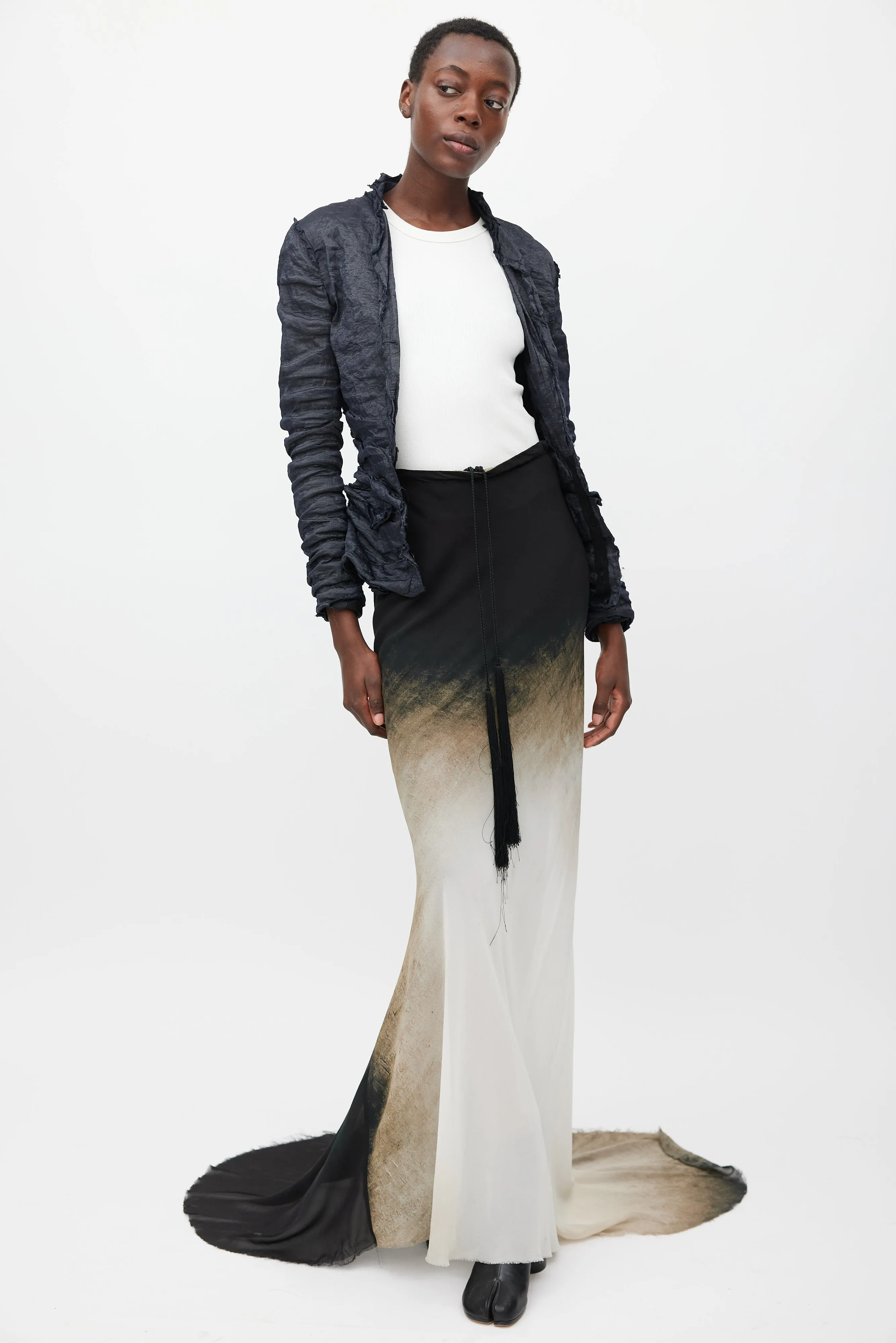 Spring 2012 Black & White Silk Ombre Maxi Skirt