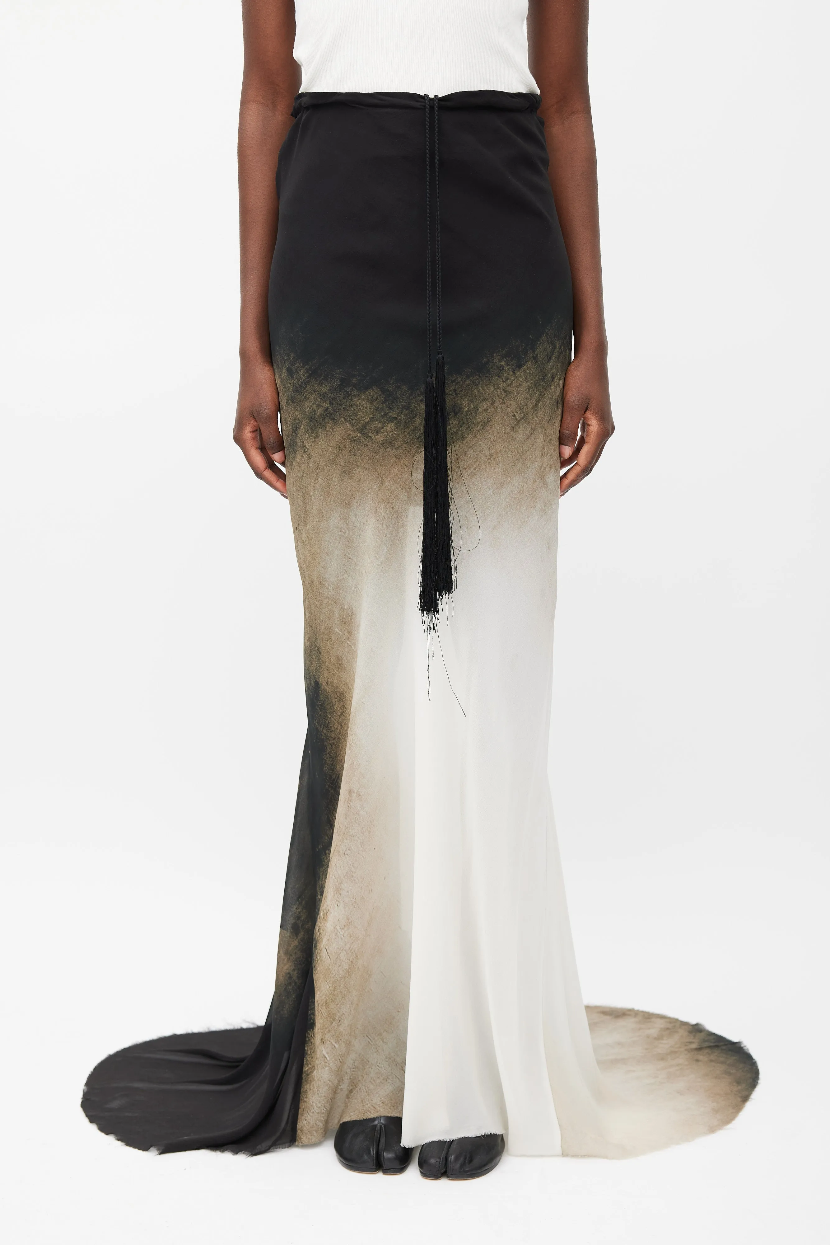 Spring 2012 Black & White Silk Ombre Maxi Skirt