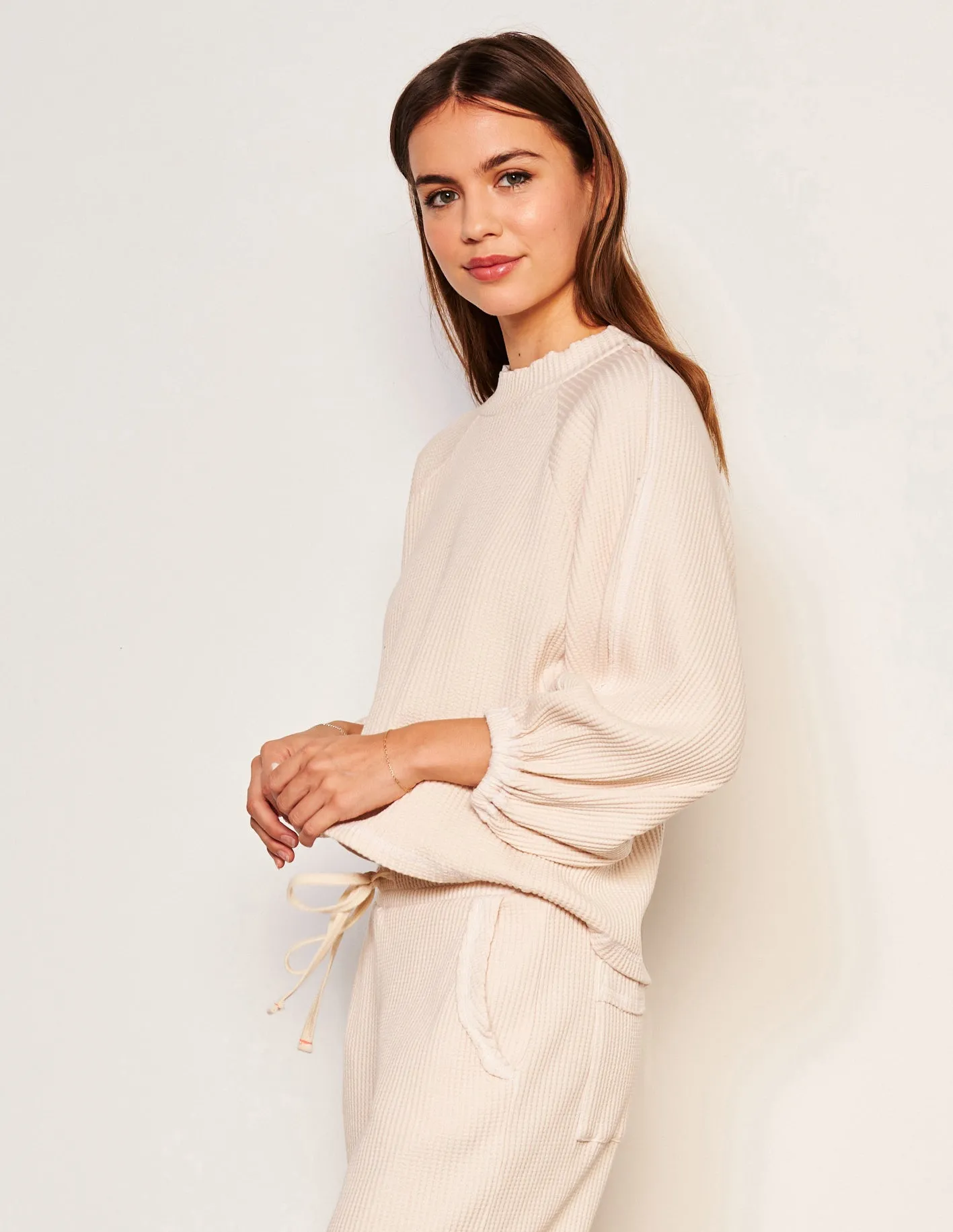 Sundry Thermal Mock Neck Dolman Shirt in Oyster