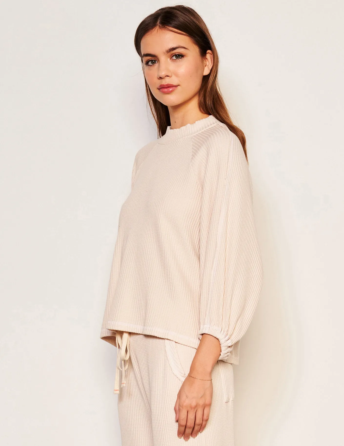 Sundry Thermal Mock Neck Dolman Shirt in Oyster