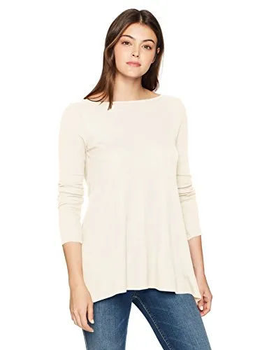 Three Dots Women's Mini Thermal Loose Long Shirt, Cream, SMALL