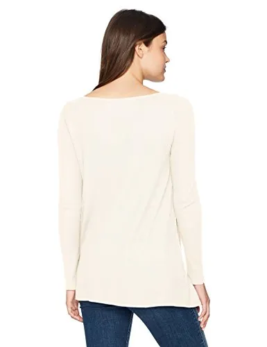 Three Dots Women's Mini Thermal Loose Long Shirt, Cream, SMALL
