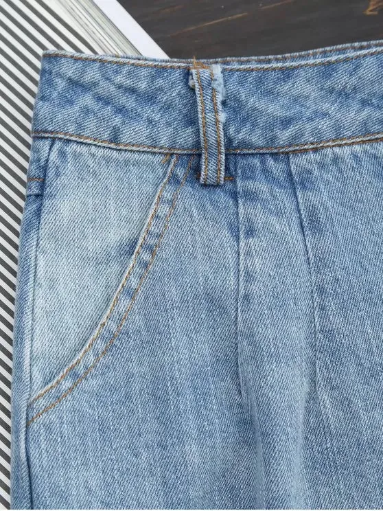 Trendy Ripped Button Up Wide Leg Capri Jeans