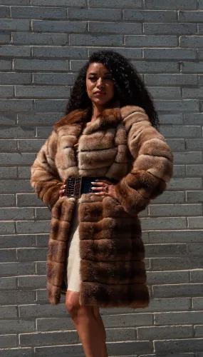 Two tone pastel mink knee-length coat