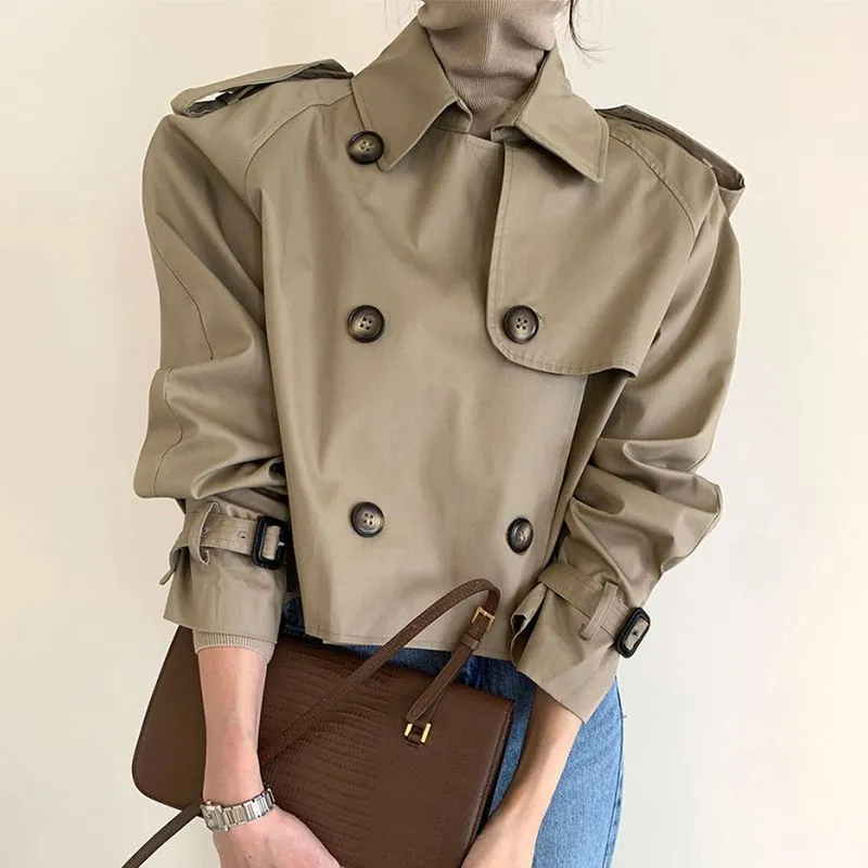 Uniwim 2024 fall fashion trends Spring and Autumn Retro Lapel Design Double Breasted Loose All-Match Long Sleeve Short Trench Coat for Women