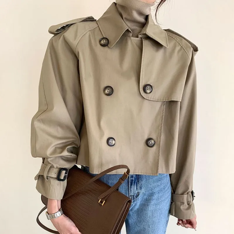 Uniwim 2024 fall fashion trends Spring and Autumn Retro Lapel Design Double Breasted Loose All-Match Long Sleeve Short Trench Coat for Women