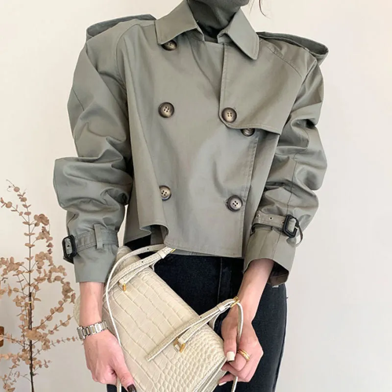 Uniwim 2024 fall fashion trends Spring and Autumn Retro Lapel Design Double Breasted Loose All-Match Long Sleeve Short Trench Coat for Women