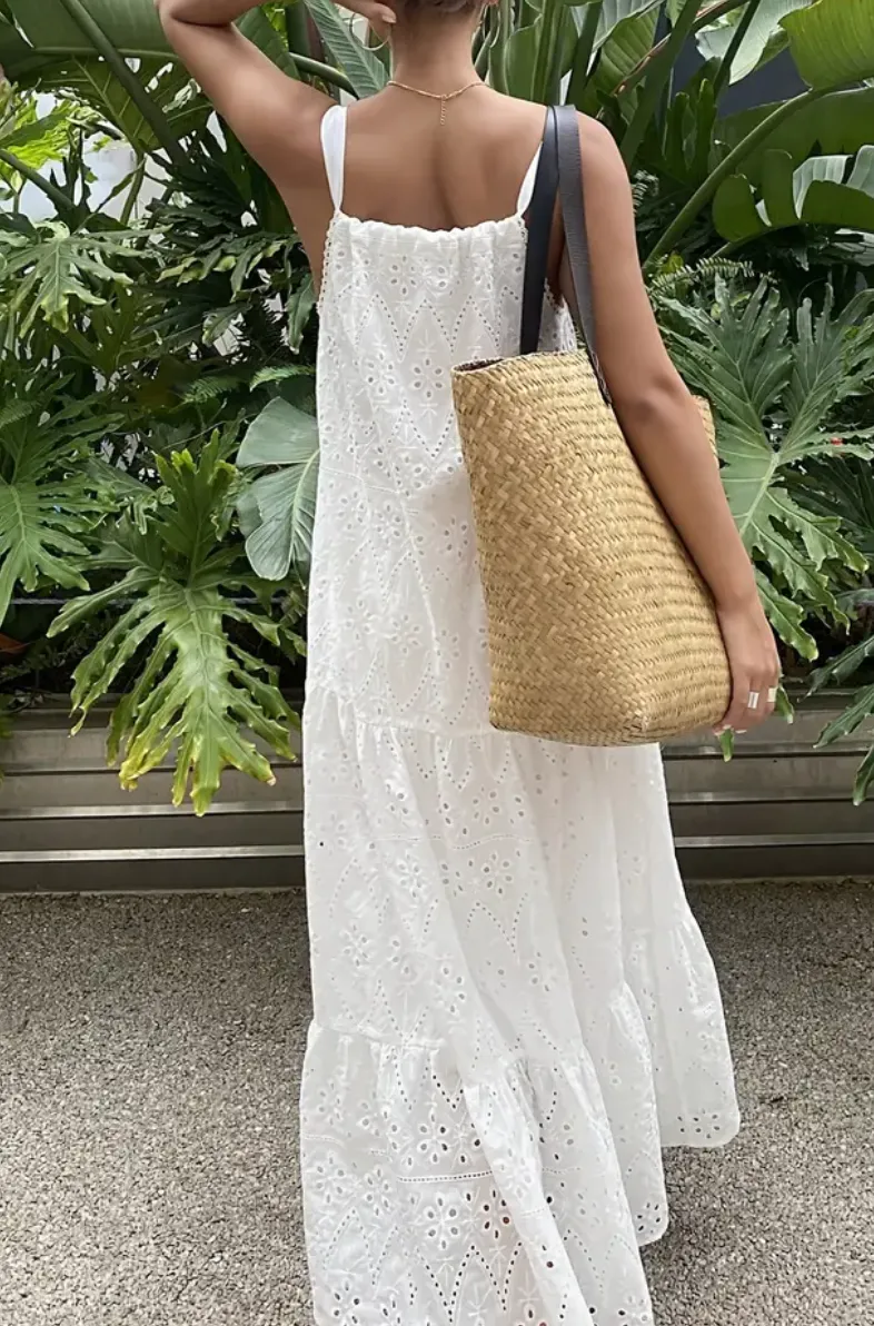 White Summer Dress, Sleeveless, Length Maxi