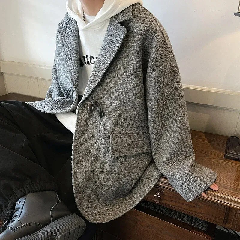 Wiaofellas Design With Three-dimensional Loose Fitting Woolen Suit Jacket For Woolen Coat Unisex Chic Overcoat Men's Clothing