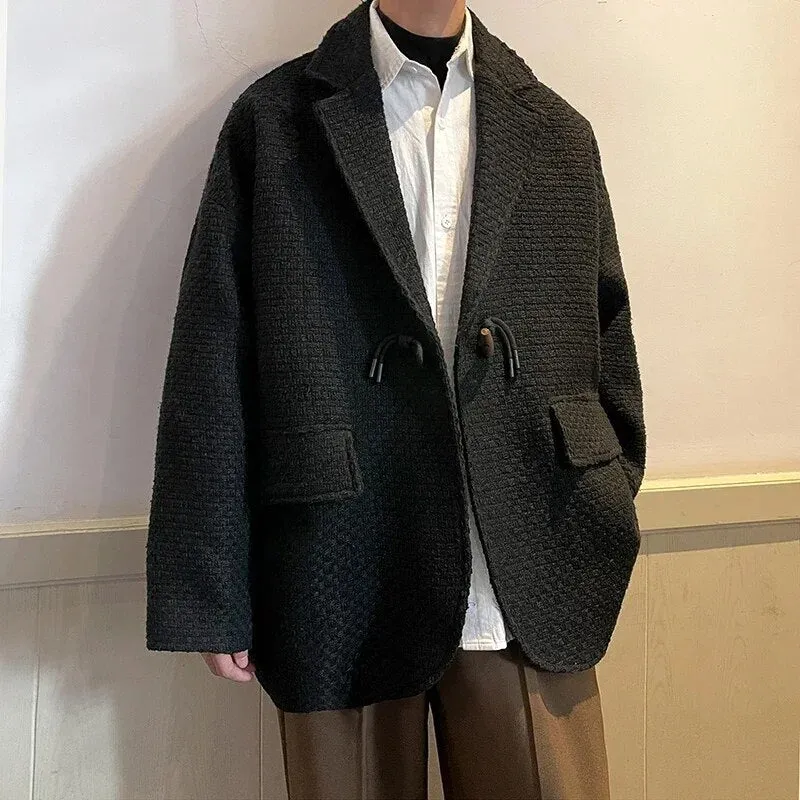 Wiaofellas Design With Three-dimensional Loose Fitting Woolen Suit Jacket For Woolen Coat Unisex Chic Overcoat Men's Clothing