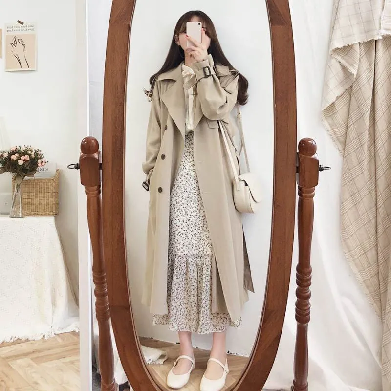 Wjczt Korean Graceful 2022 Autumn New Long Coats for Women Casual Joker Classic Solid Black Oversize Coat Lady Fashion Windbreaker