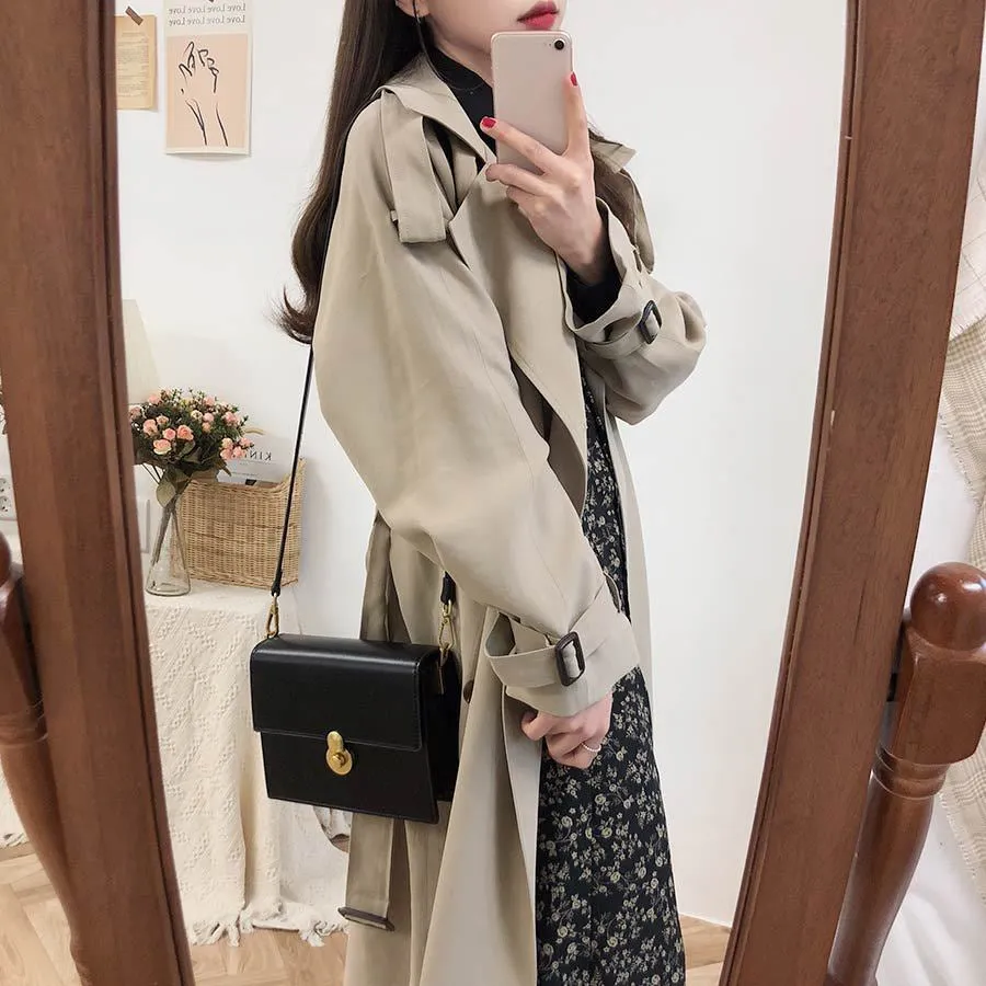 Wjczt Korean Graceful 2022 Autumn New Long Coats for Women Casual Joker Classic Solid Black Oversize Coat Lady Fashion Windbreaker