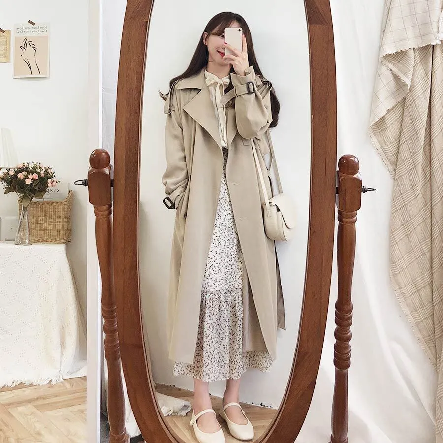 Wjczt Korean Graceful 2022 Autumn New Long Coats for Women Casual Joker Classic Solid Black Oversize Coat Lady Fashion Windbreaker